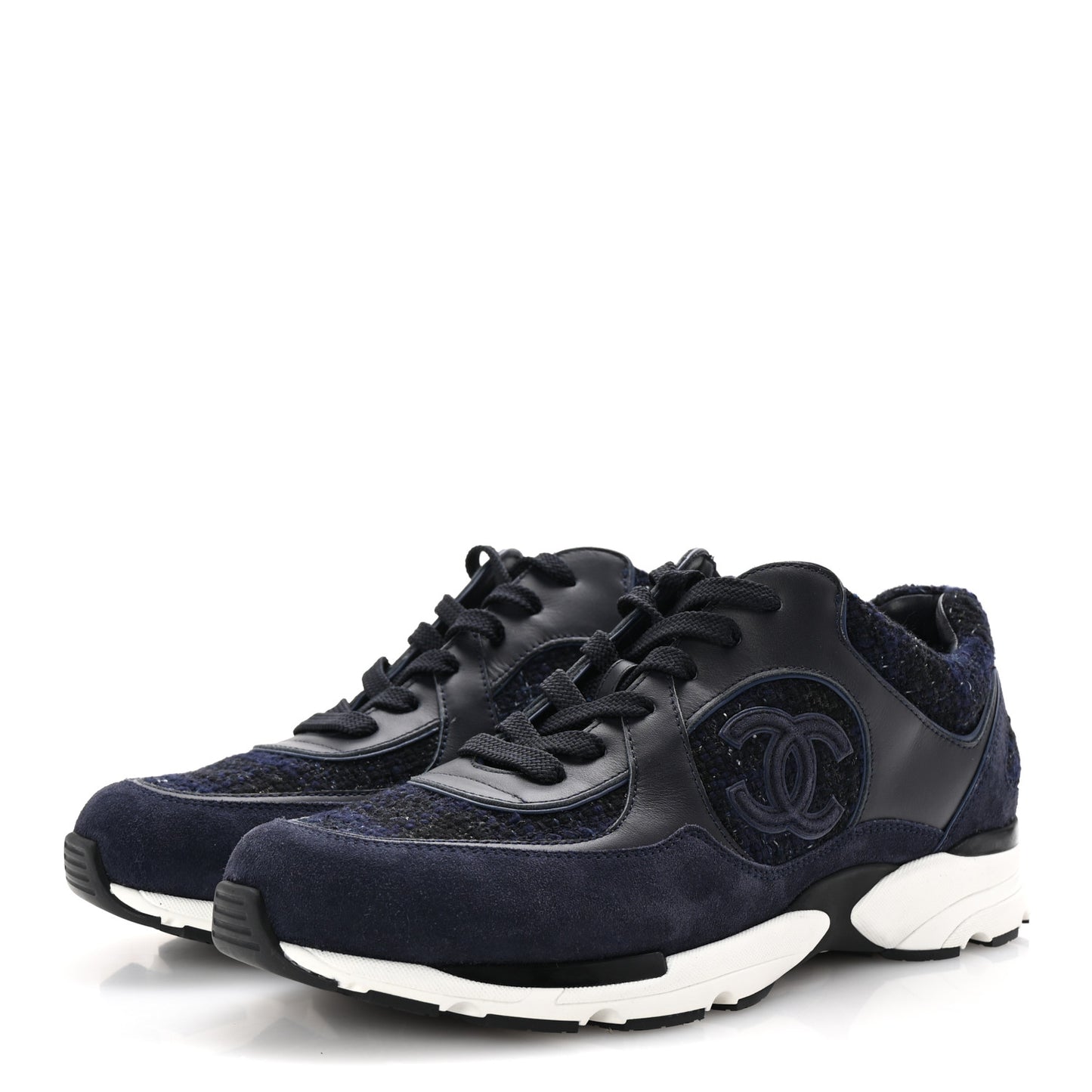 Tweed Suede Calfskin Mens CC Sneakers 43 Navy