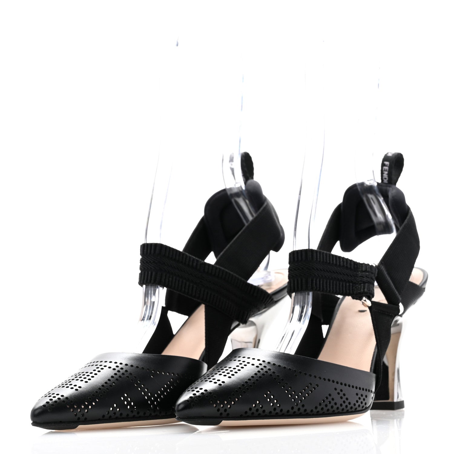 Fendi Calfskin Perforated Colibri 85mm Slingback Pumps 36 Black 3 of 8