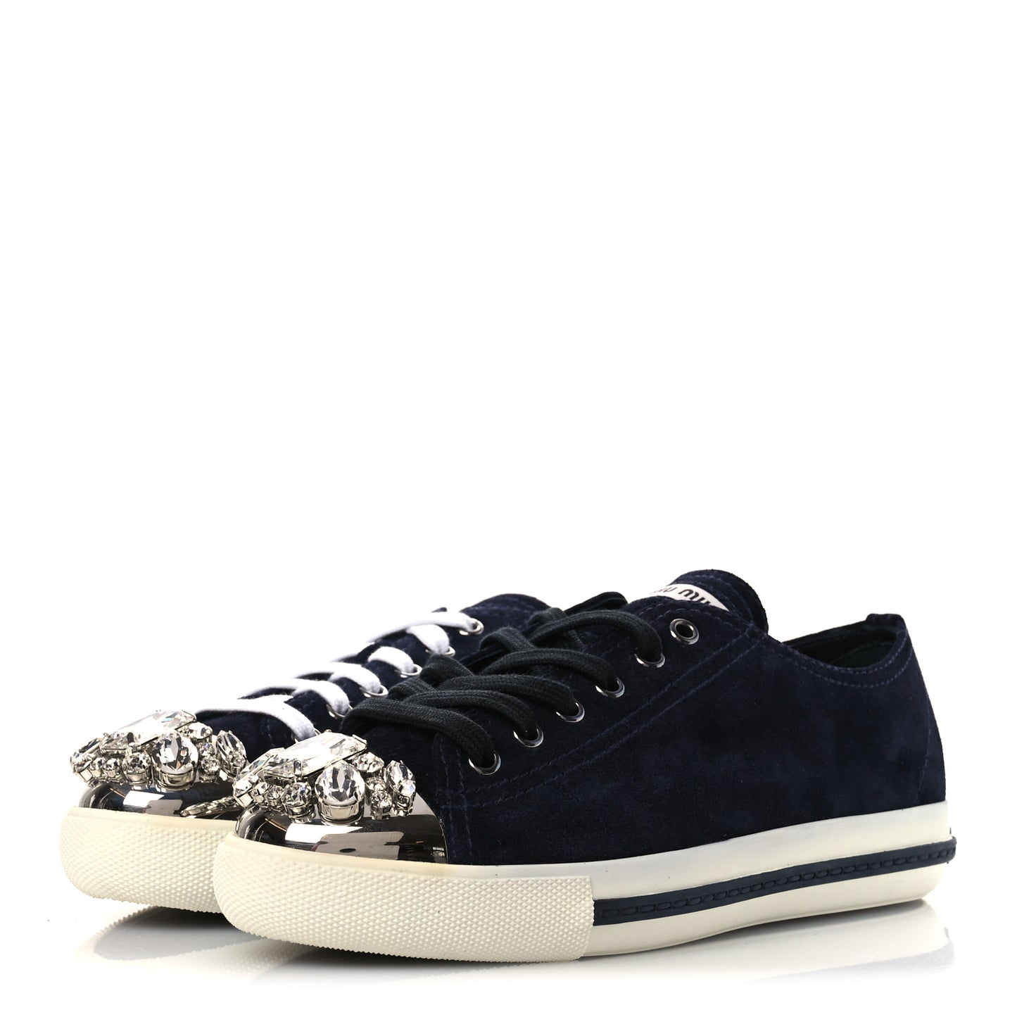 Camoscio Crystal Embellished Womens Low Top Sneakers 38 Navy