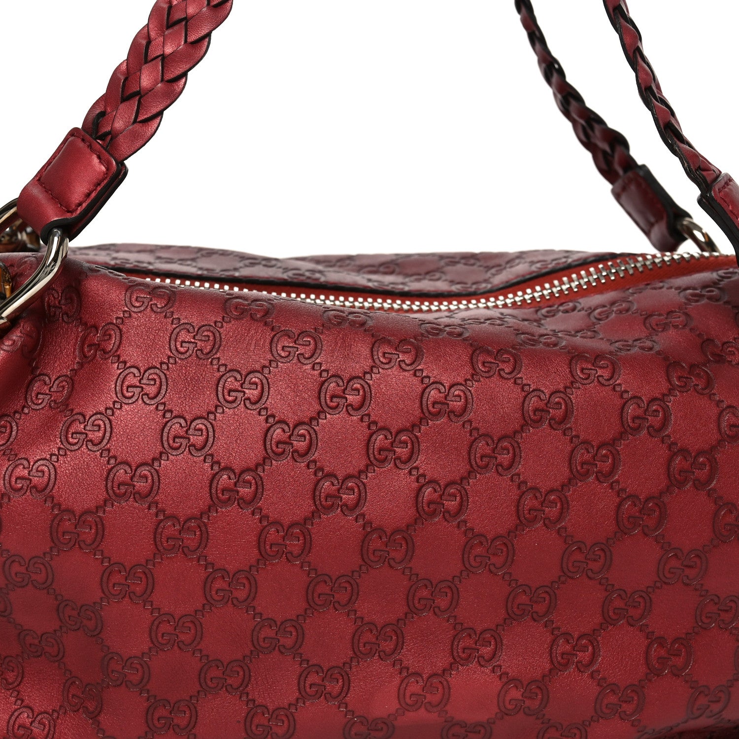Gucci Metallic Guccissima Medium Bamboo Bar Tote Red 8 of 10
