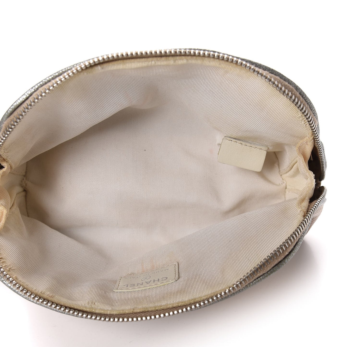 Iridescent Calfskin Embossed Cosmetic Pouch Light Gold