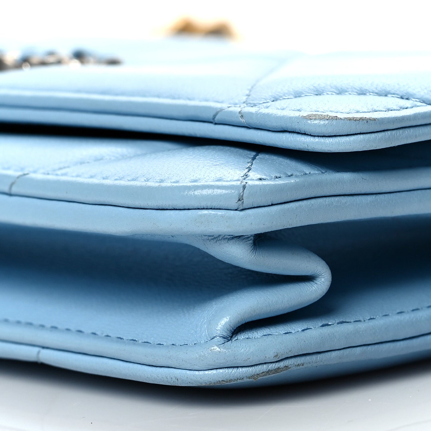 Lambskin Quilted Chanel 19 Wallet On Chain WOC Light Blue