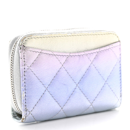 Chanel Gradient Metallic Calfskin Quilted Zip Around Coin Purse Wallet Silver Blue Yellow Purple 3 of 12