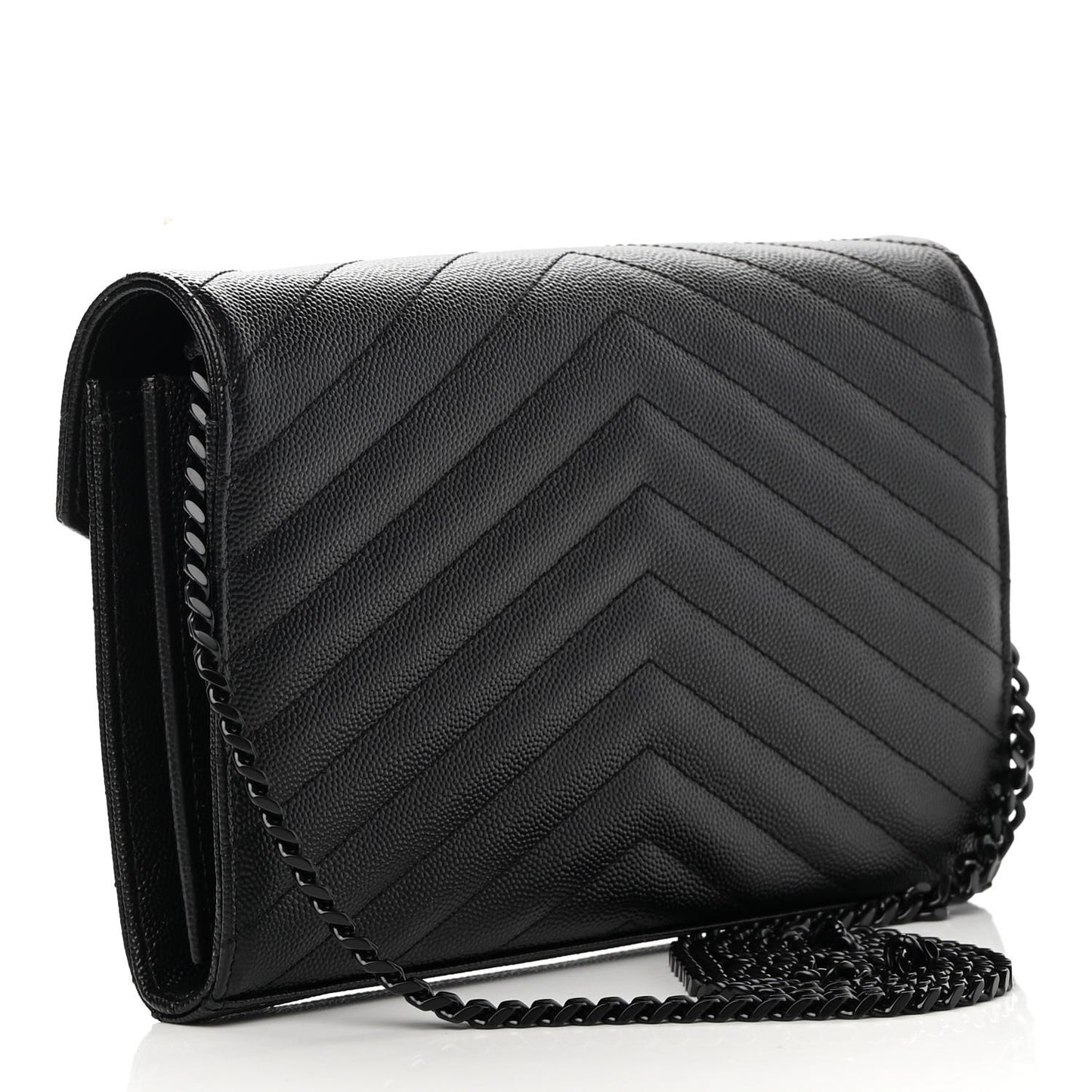 Grain De Poudre Matelasse Chevron Monogram Chain Wallet Black