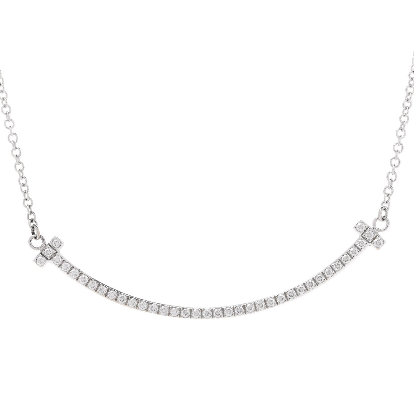 18K White Gold Diamond Small T Smile Pendant Necklace