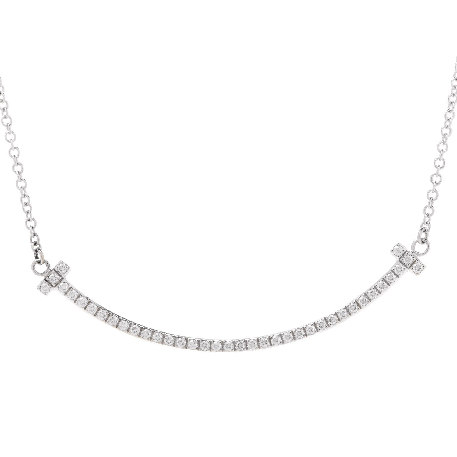 Tiffany 18K White Gold Diamond Small T Smile Pendant Necklace 4 of 7