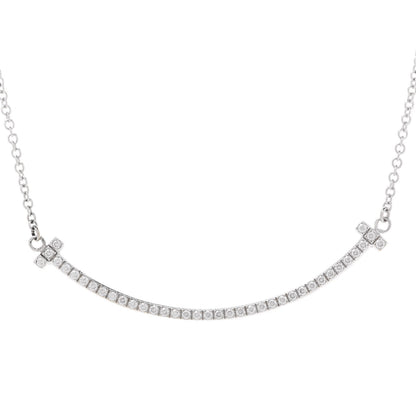 Tiffany 18K White Gold Diamond Small T Smile Pendant Necklace 4 of 7