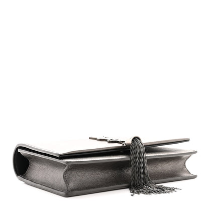 Saint Laurent Metallic Grain De Poudre Kate Monogram Tassel Chain Wallet Silver 4 of 12