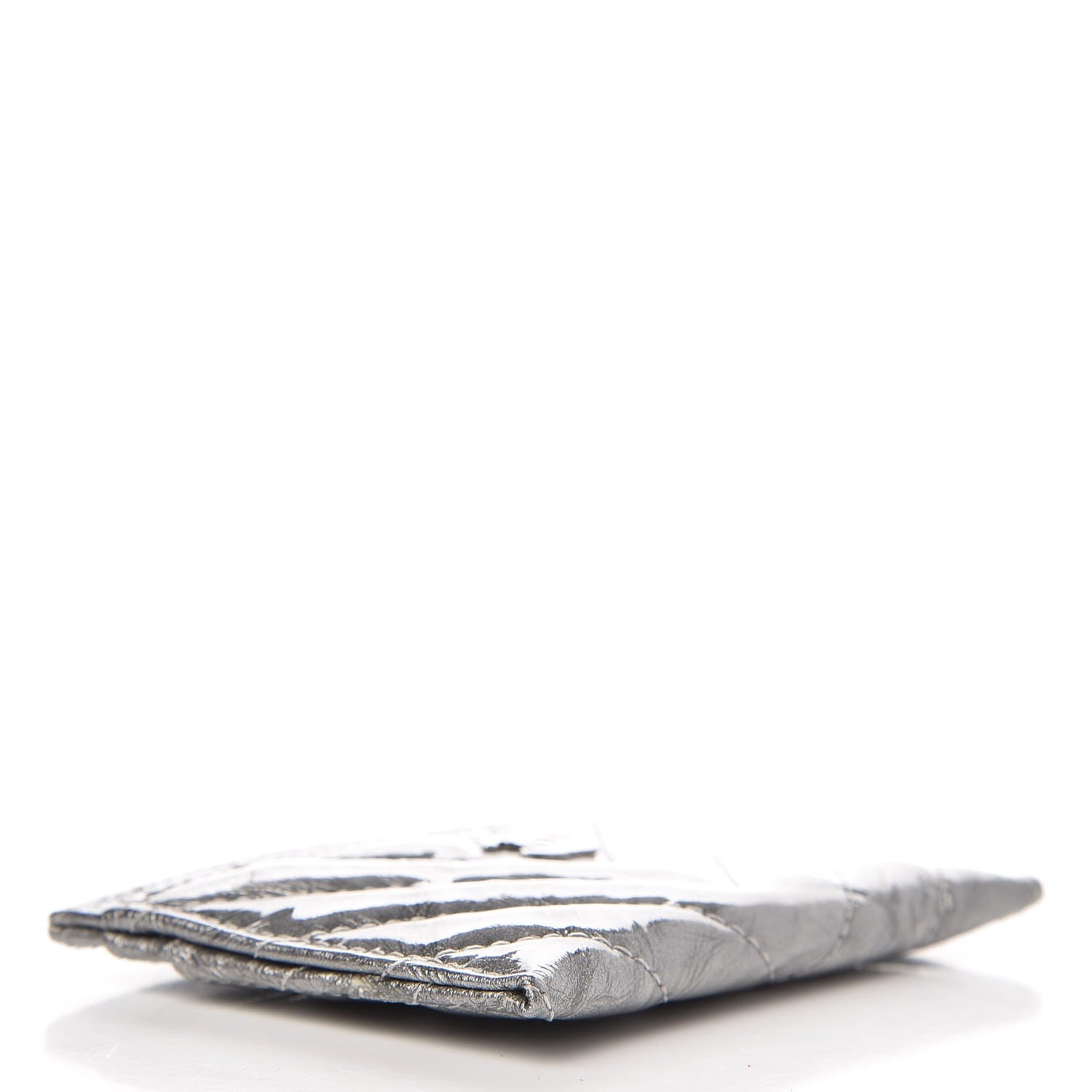 Chanel Patent Metallic Crumpled Calfskin Chevron Quilted Card Holder Silver 4 of 8