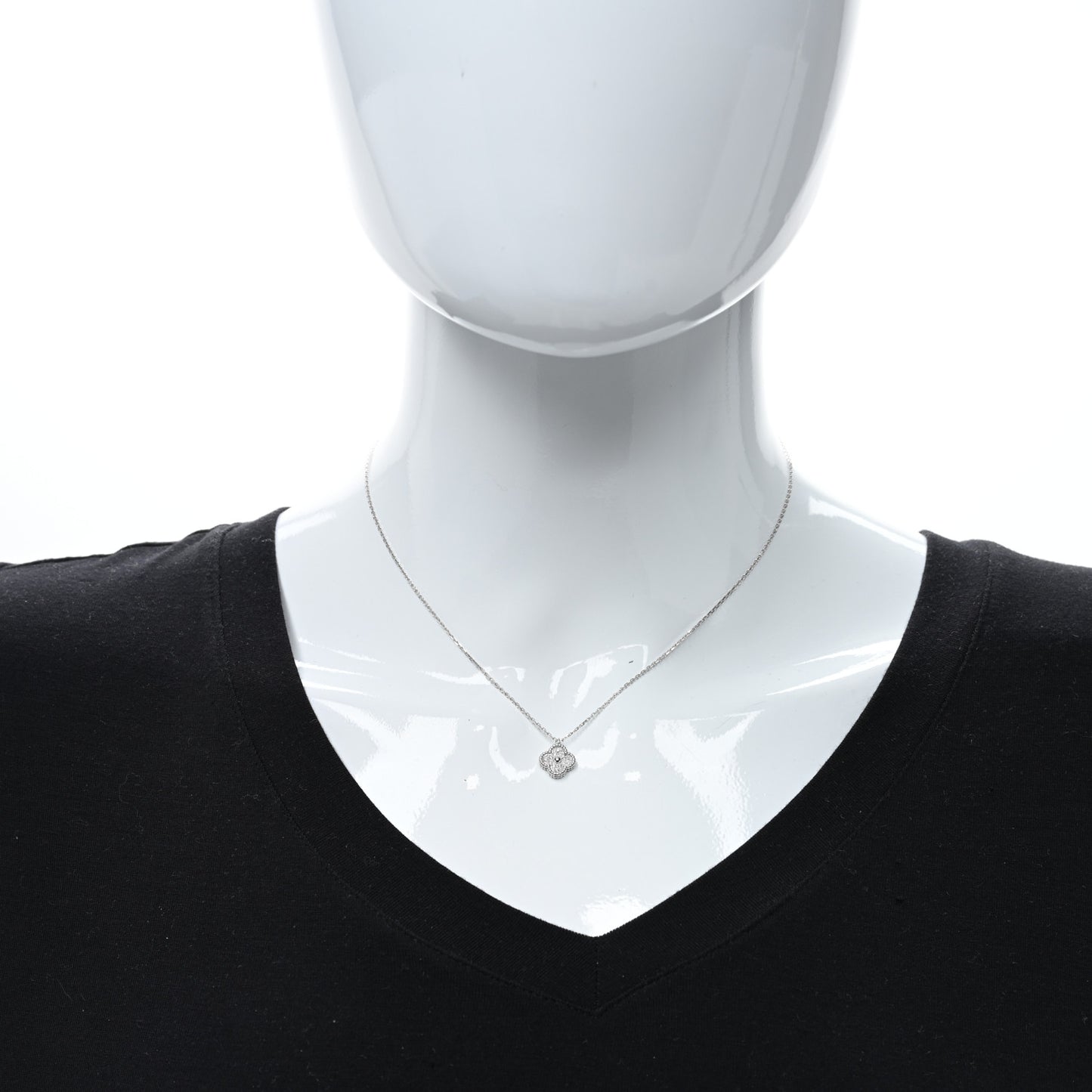 18K White Gold Diamond Sweet Alhambra Pendant Necklace