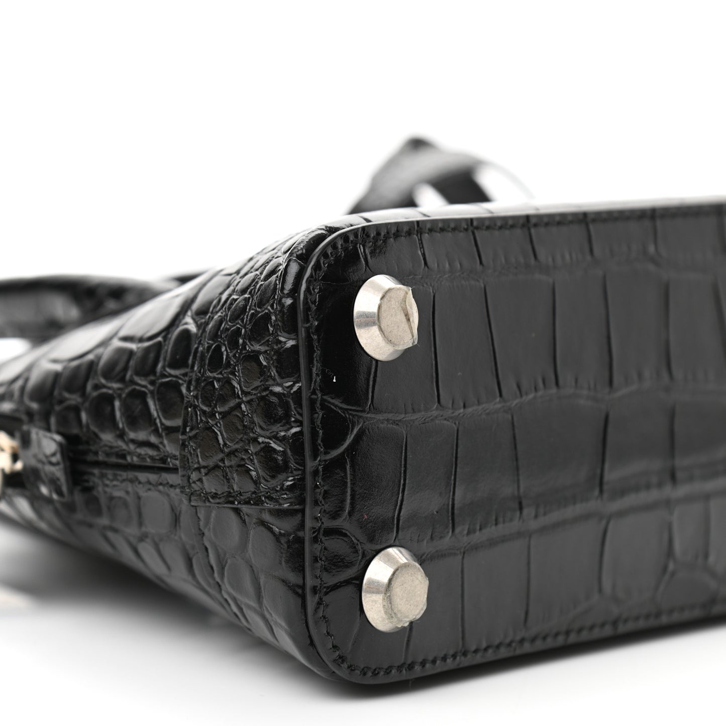 Calfskin Logo Crocodile Embossed XXS Ville Top Handle Bag Black White
