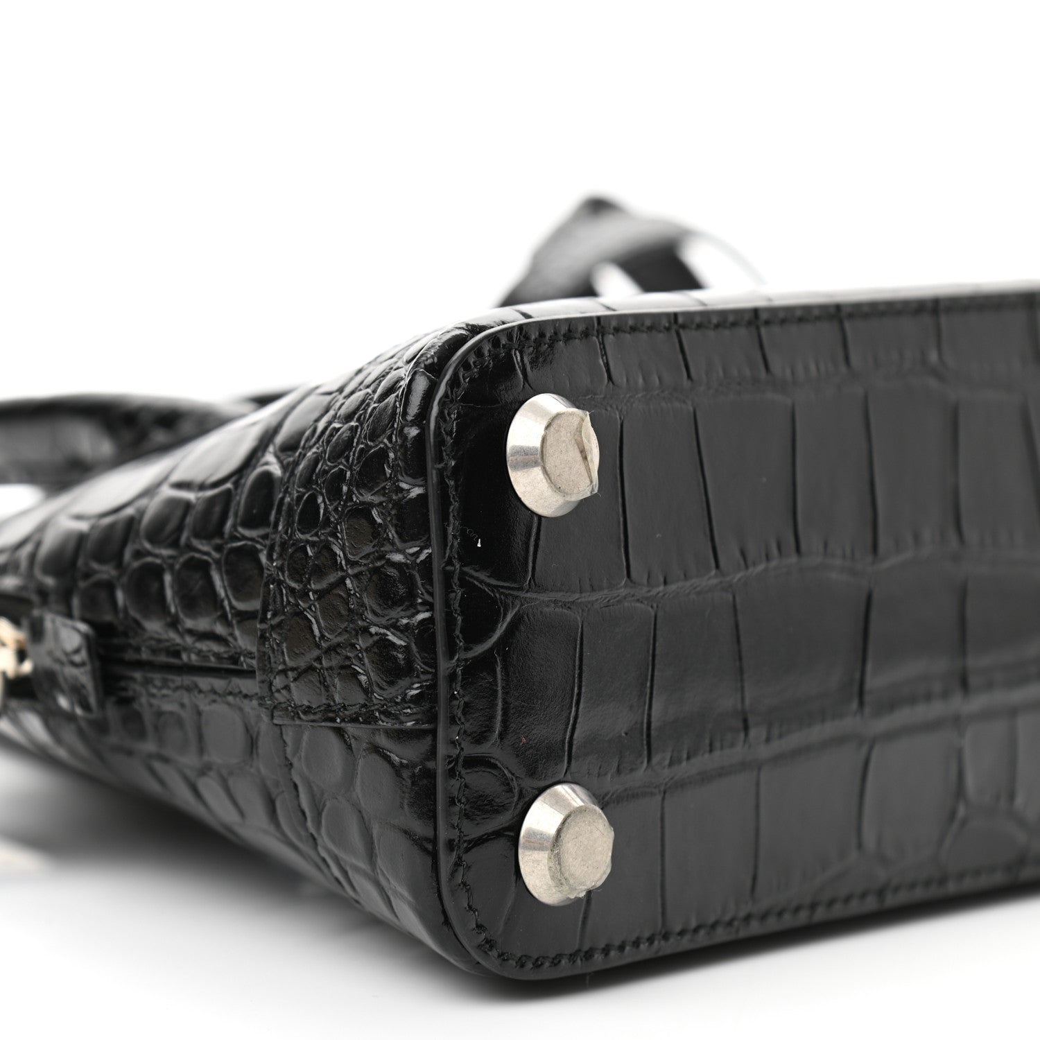 Balenciaga Calfskin Logo Crocodile Embossed XXS Ville Top Handle Bag Black White 8 of 9