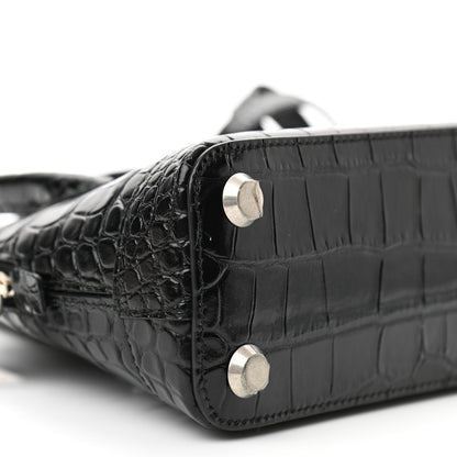 Balenciaga Calfskin Logo Crocodile Embossed XXS Ville Top Handle Bag Black White 8 of 9
