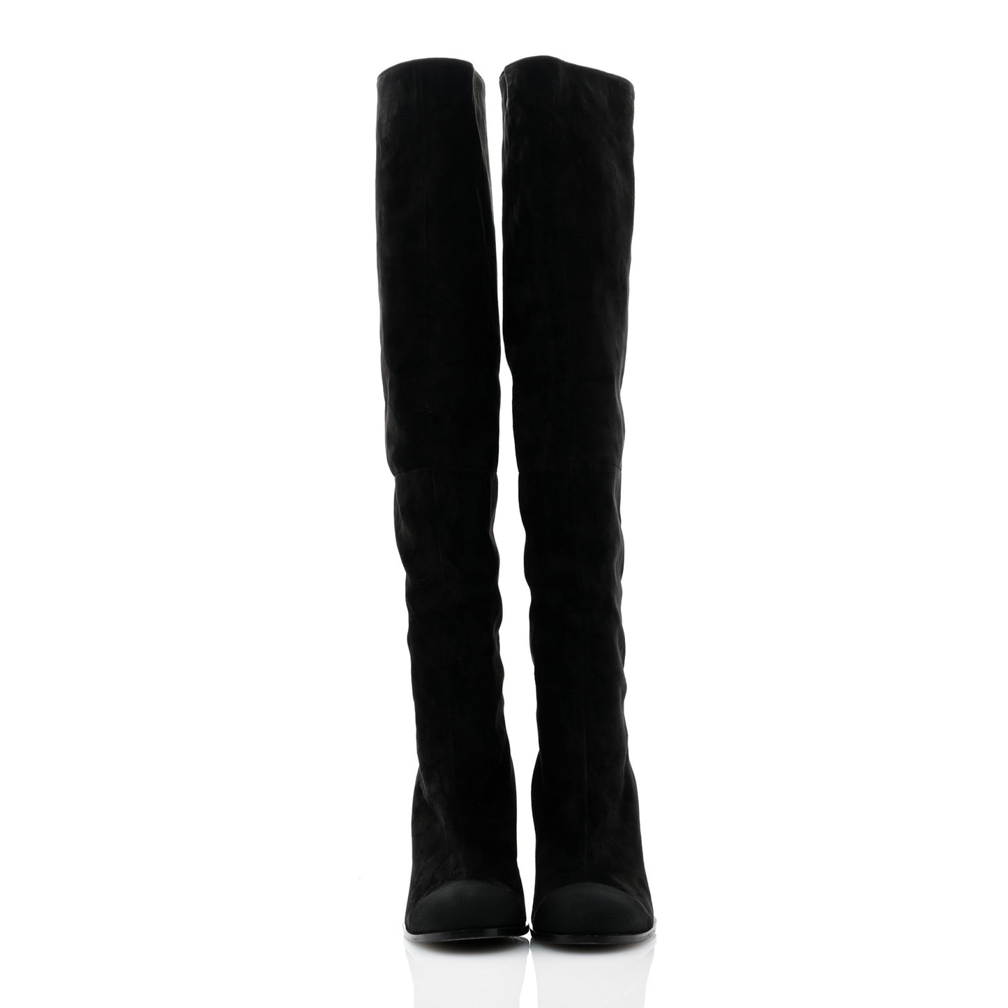 Suede Calfskin Grosgrain Cap Toe High Boots 38.5 Black