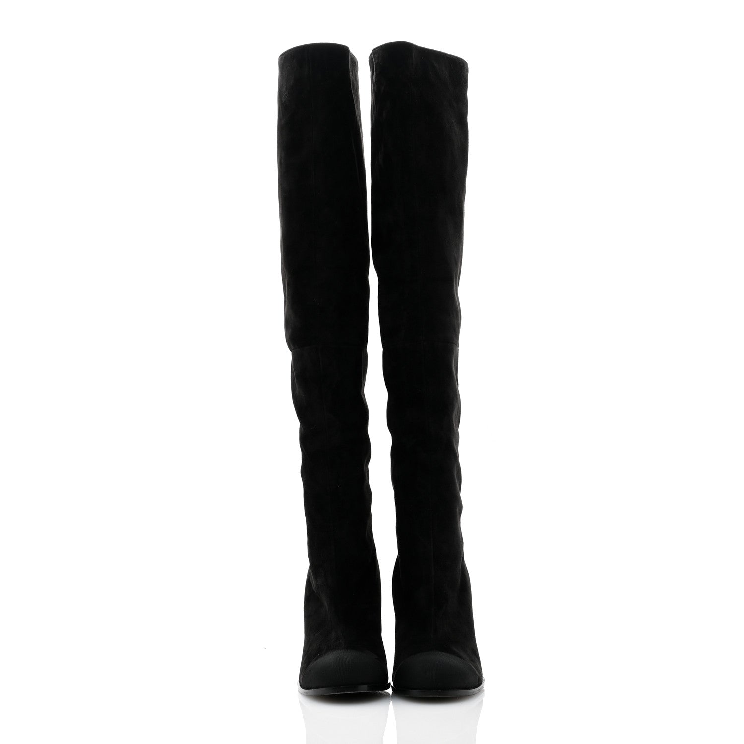 Chanel Suede Calfskin Grosgrain Cap Toe High Boots 38.5 Black 2 of 9