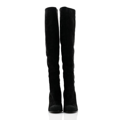 Chanel Suede Calfskin Grosgrain Cap Toe High Boots 38.5 Black 2 of 9