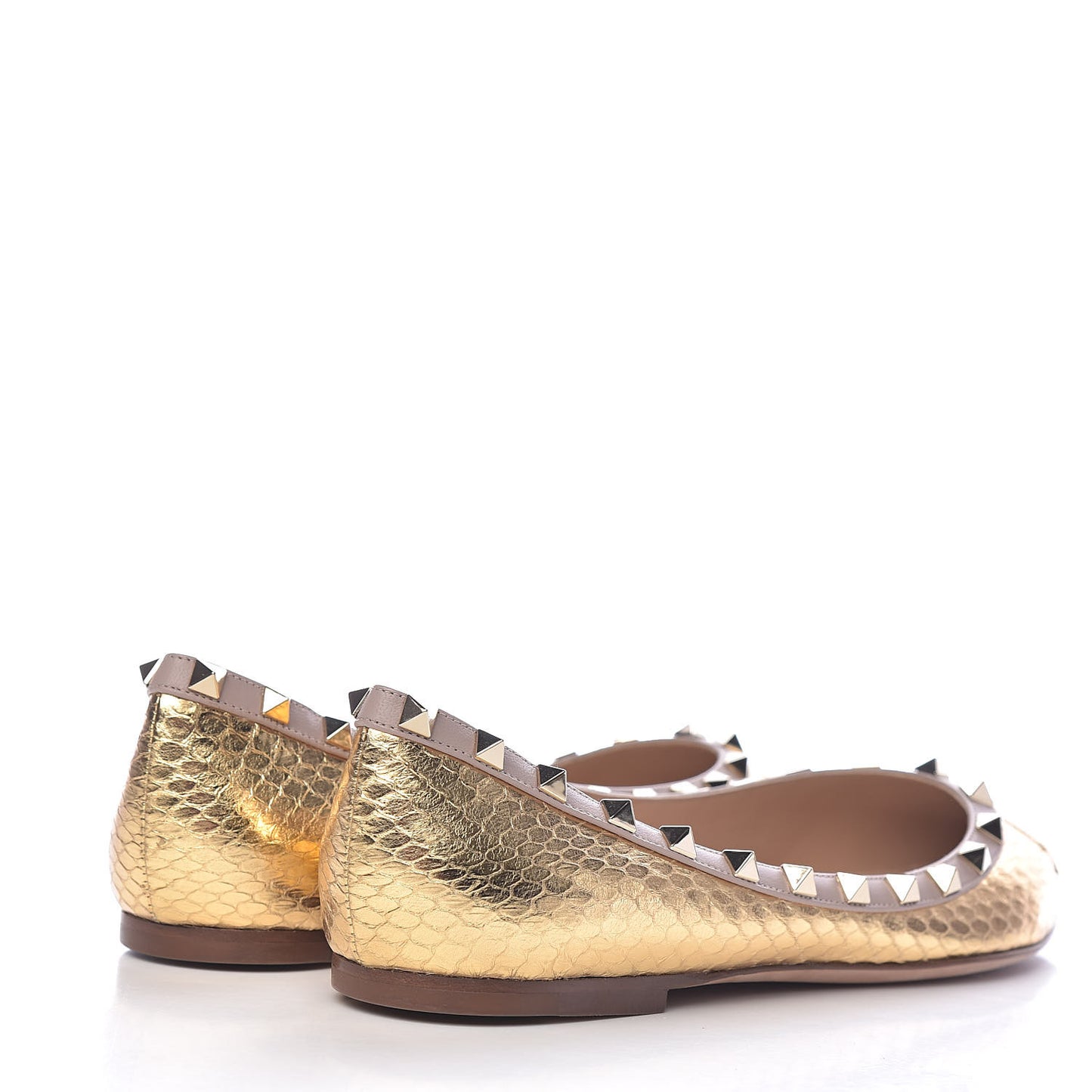 Metallic Watersnake Rockstud Ballerina Flats 40 Gold Poudre