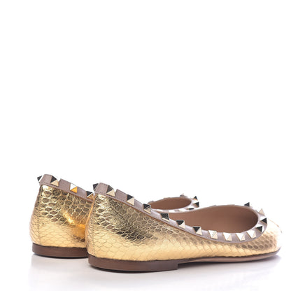 Valentino Garavani Metallic Watersnake Rockstud Ballerina Flats 40 Gold Poudre 4 of 10