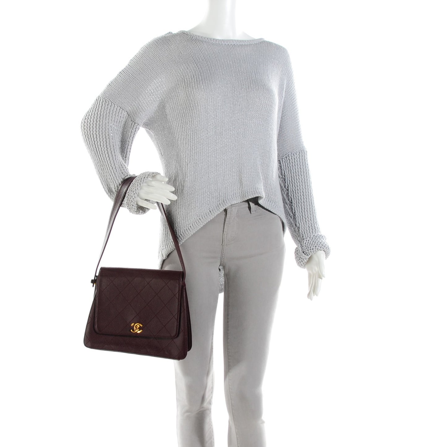 Caviar Stitched Shoulder Flap Burgundy