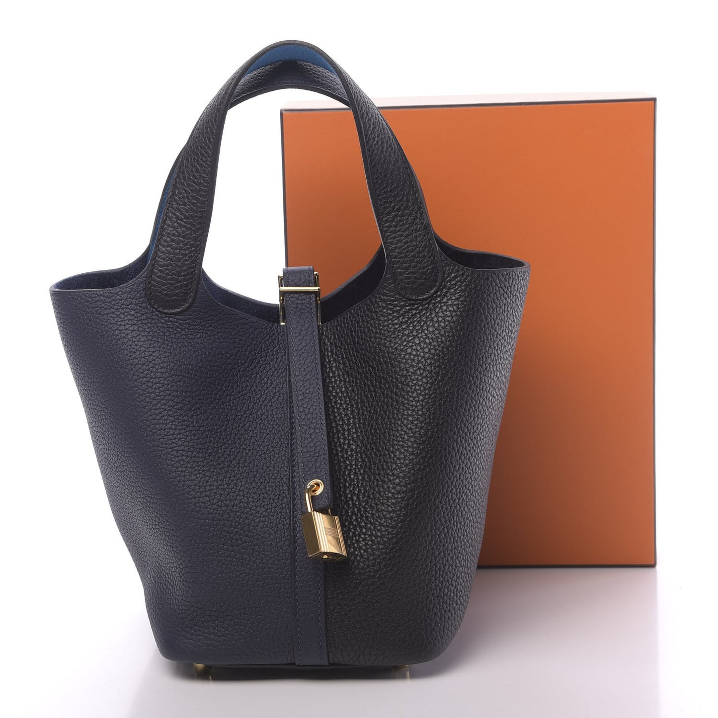 Taurillon Clemence Casaque Picotin Lock 18 PM Bleu Nuit Black Blue Frida