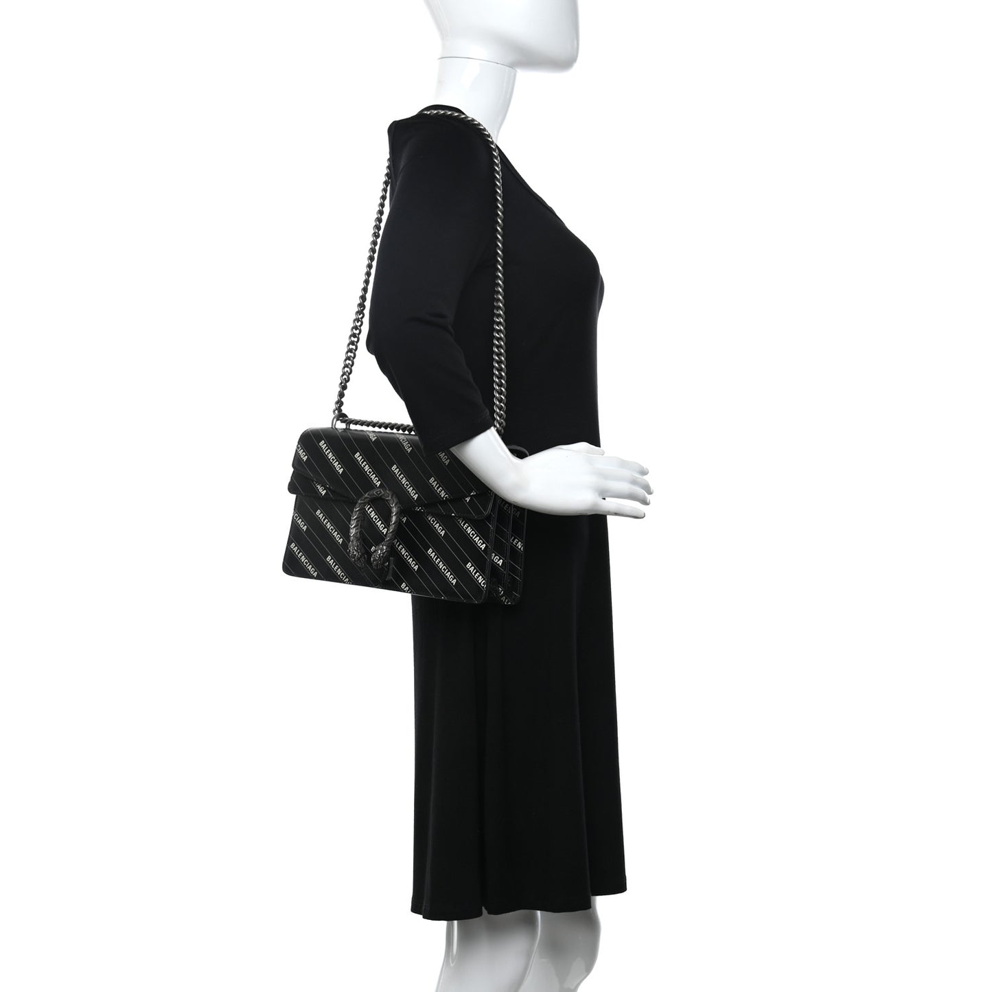 X BALENCIAGA Calfskin Logo Print Small Dionysus Shoulder Bag Black