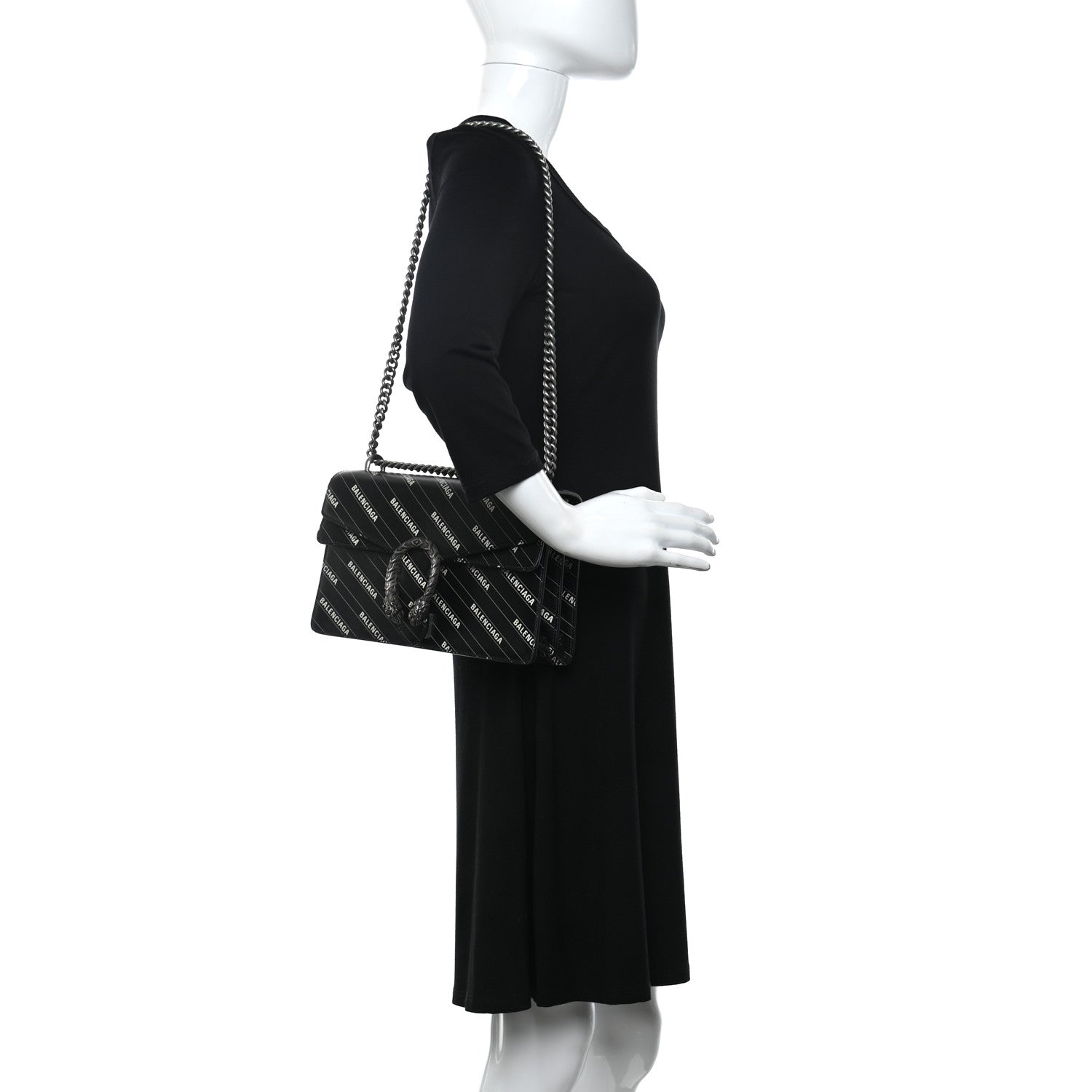 Gucci X BALENCIAGA Calfskin Logo Print Small Dionysus Shoulder Bag Black 2 of 11