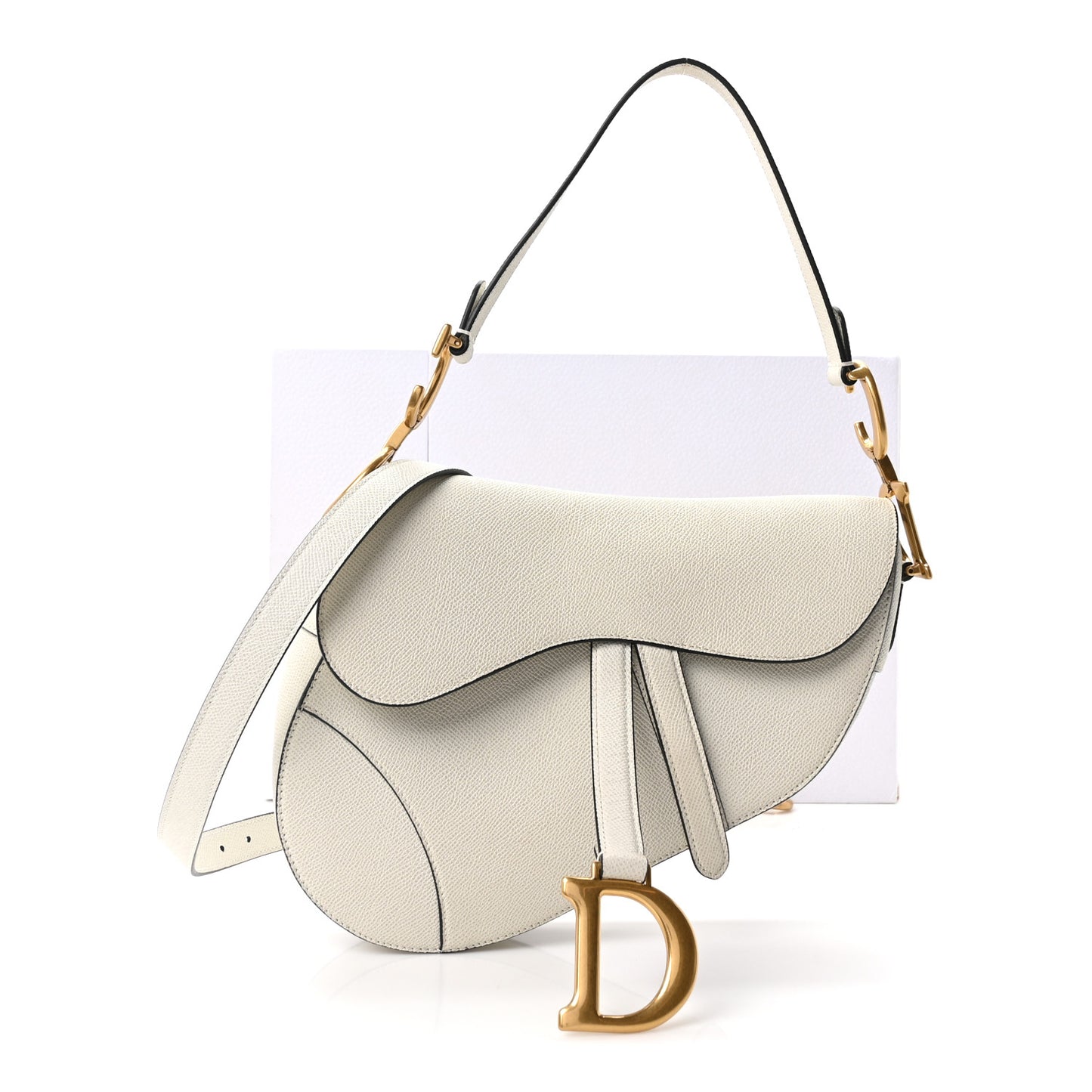 Grained Calfskin Saddle Bag With Strap Latte