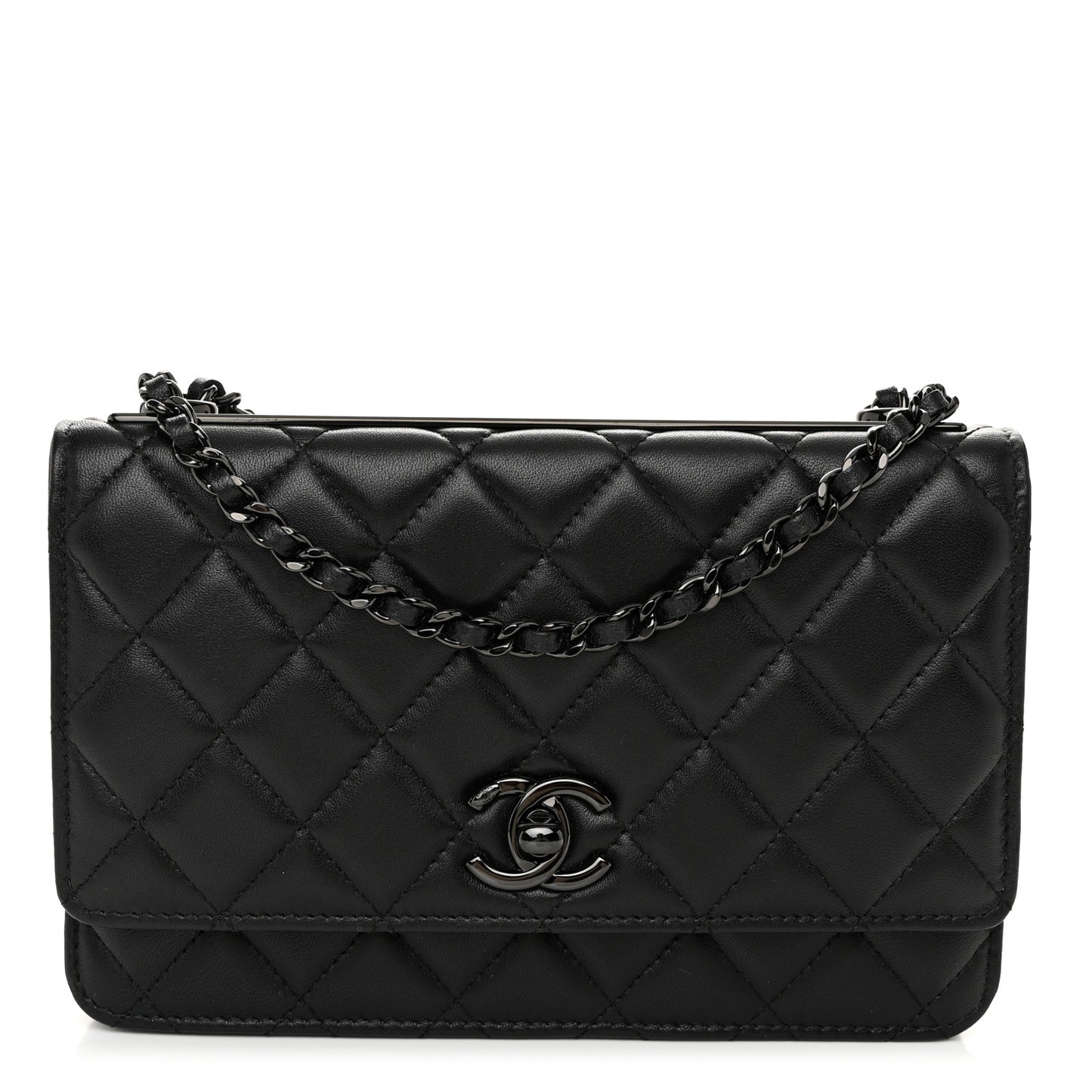 Lambskin Quilted Trendy CC Wallet On Chain WOC So Black