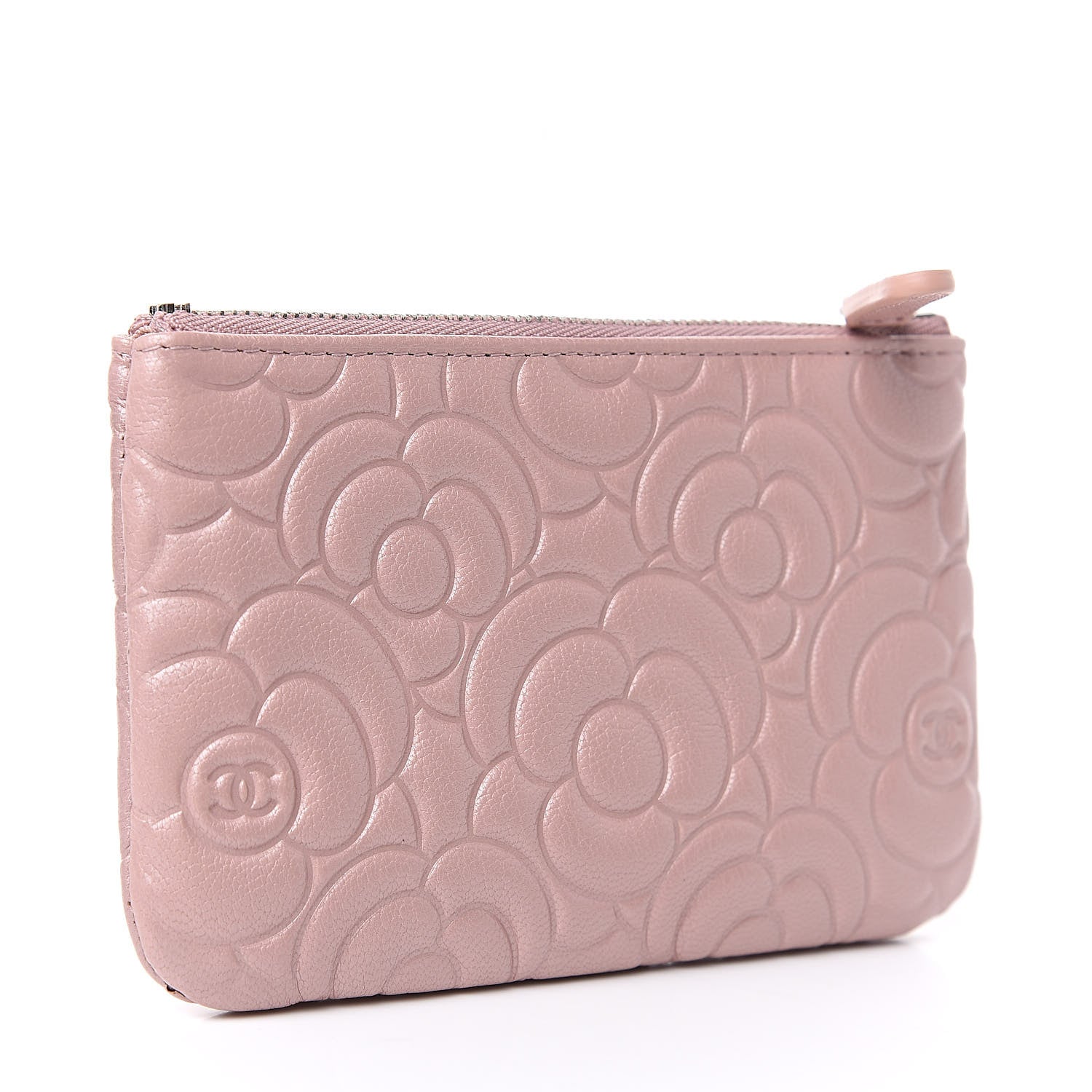 Chanel Goatskin Camellia Embossed Cosmetic Pouch Light Pink 3 of 7