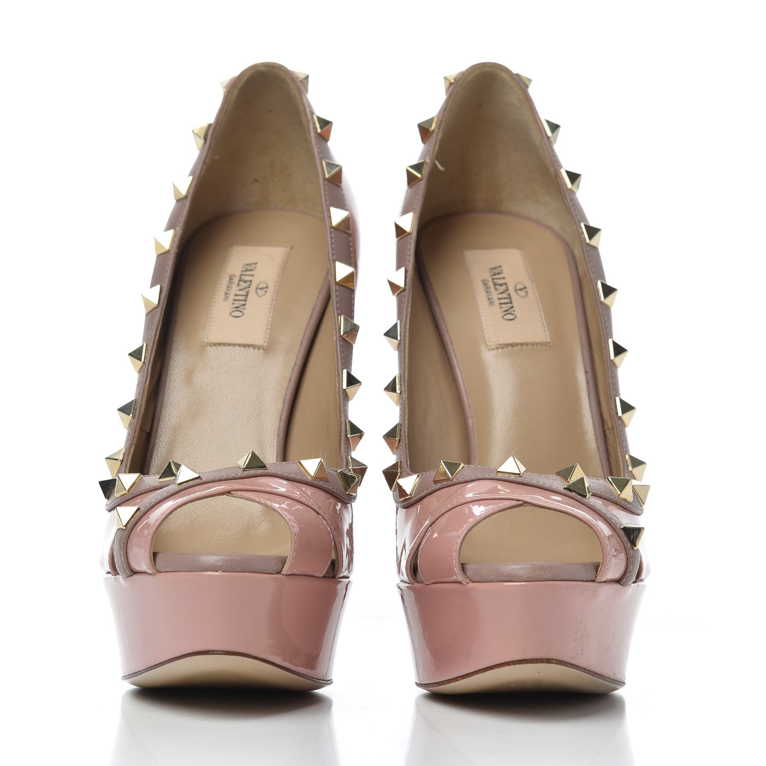 Valentino Garavani Patent Rockstud Peep Toe Platform Pumps 38.5 Pop Gardenia Poudre 2 of 13