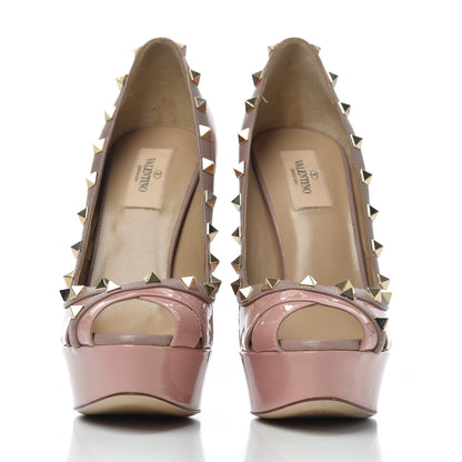 Valentino Garavani Patent Rockstud Peep Toe Platform Pumps 38.5 Pop Gardenia Poudre 2 of 13