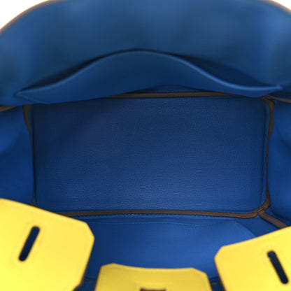 Hermes Taurillon Novillo Verso Birkin 25 Lime Bleuet 5 of 13