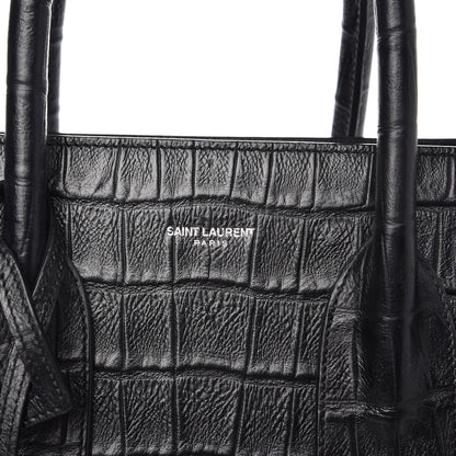 Saint Laurent Calfskin Crocodile Embossed Small Sac de Jour Black 8 of 12