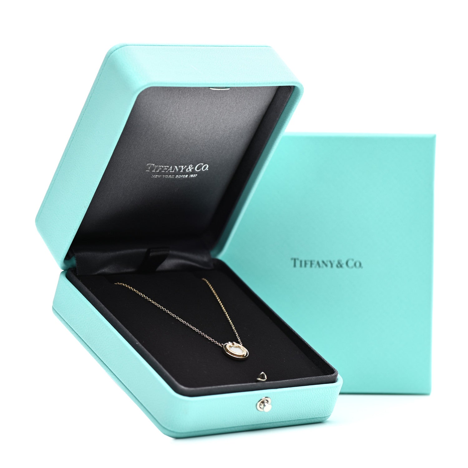 Tiffany 18K Yellow Gold Diamond Mother of Pearl Small T Circle Pendant Necklace 7 of 7