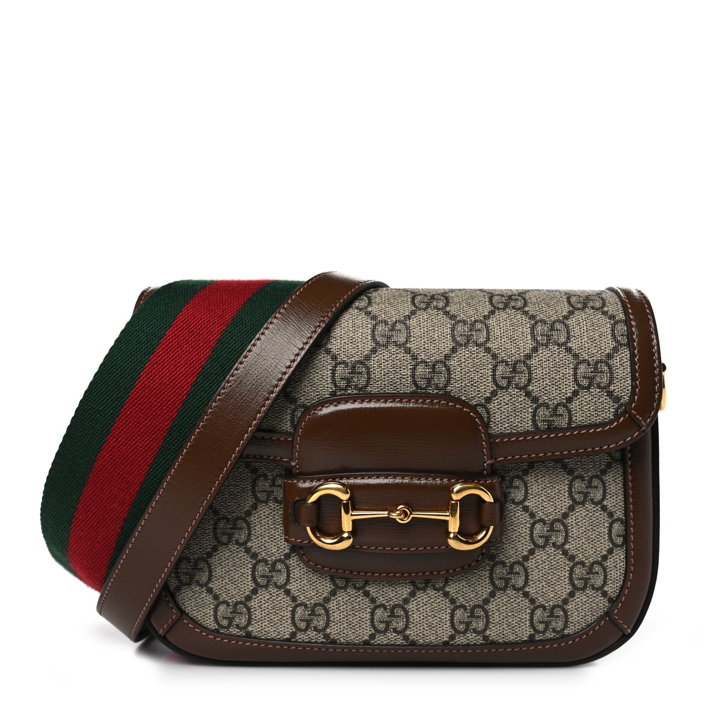 GG Supreme Monogram Web Mini Horsebit 1955 Shoulder Bag Beige Brown Sugar