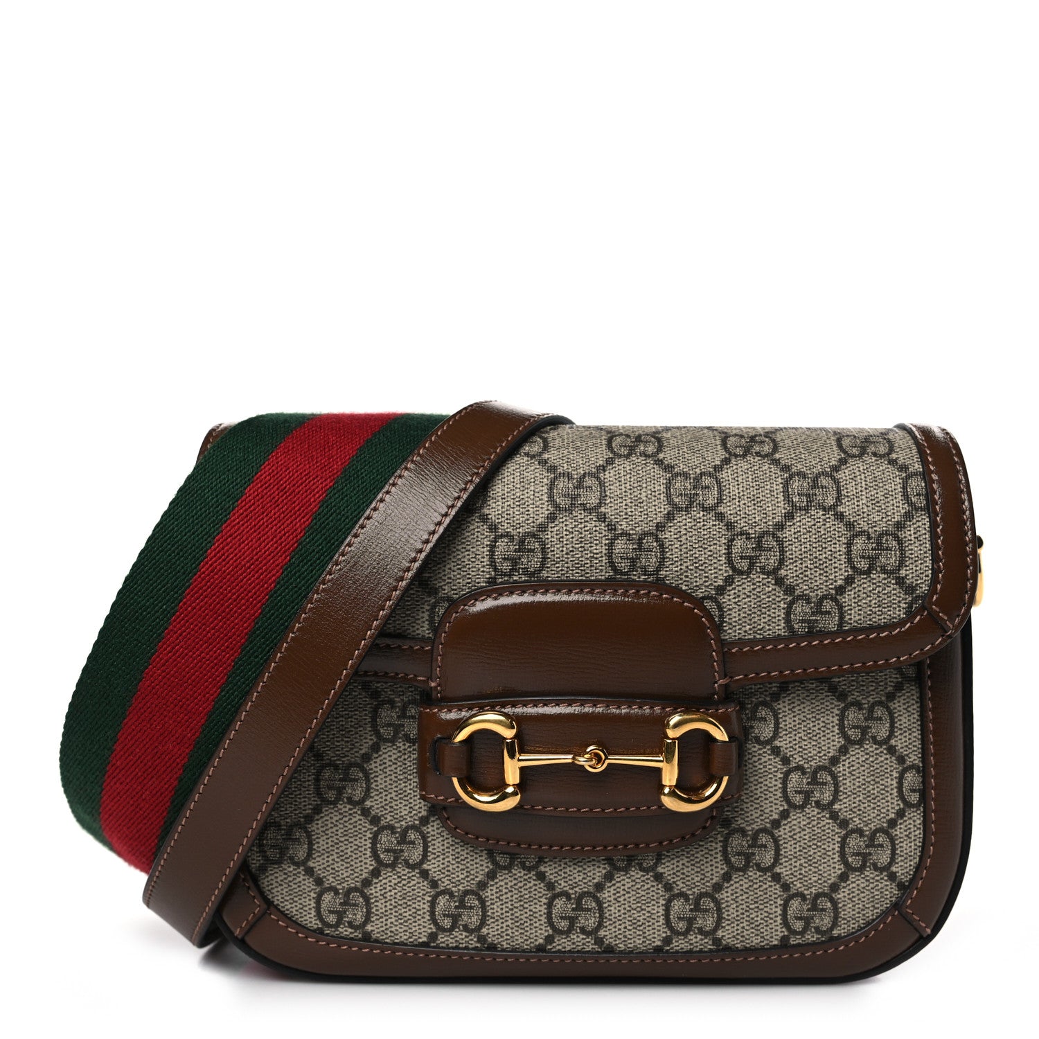 Gucci GG Supreme Monogram Web Mini Horsebit 1955 Shoulder Bag Beige Brown Sugar 1 of 9