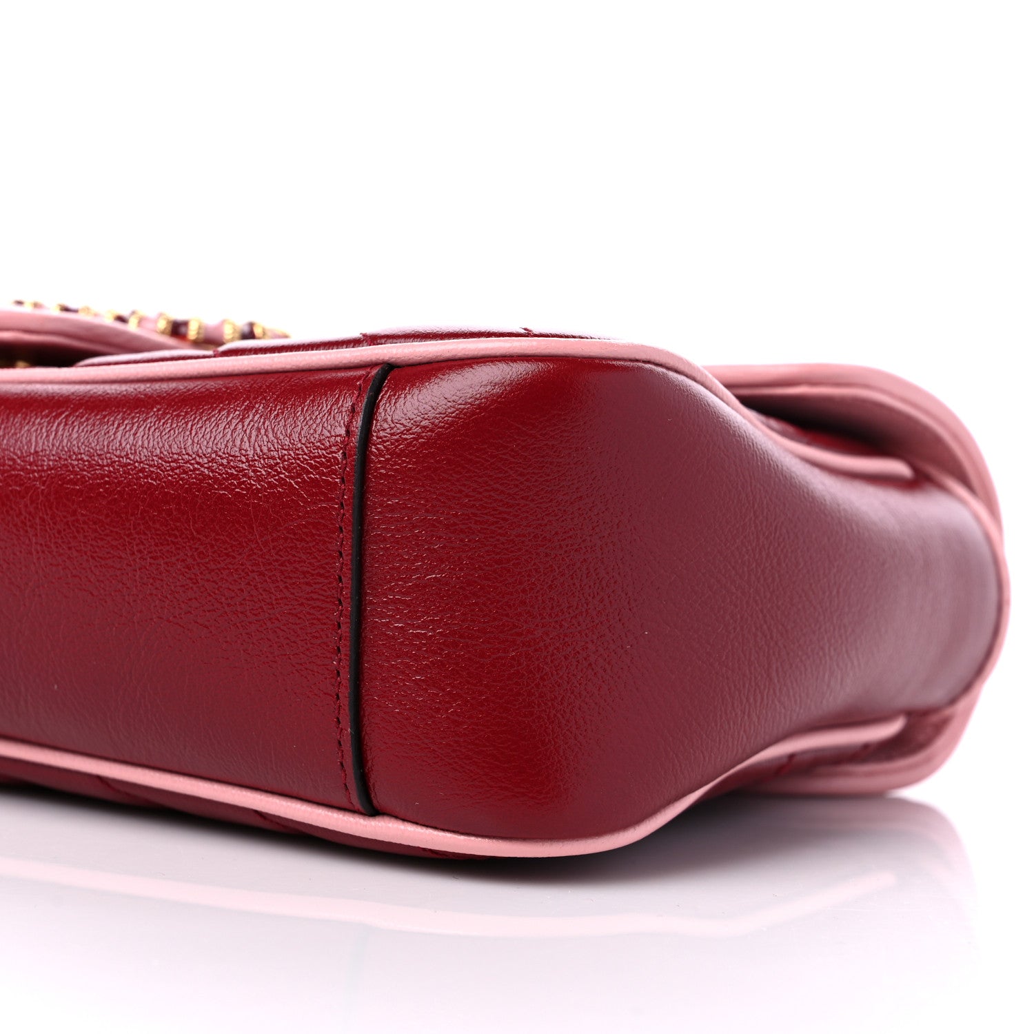 Gucci Azalea Calfskin Enamel Matelasse Diagonal Small Torchon GG Marmont Shoulder Bag New Cherry Red Wild Rose 9 of 9