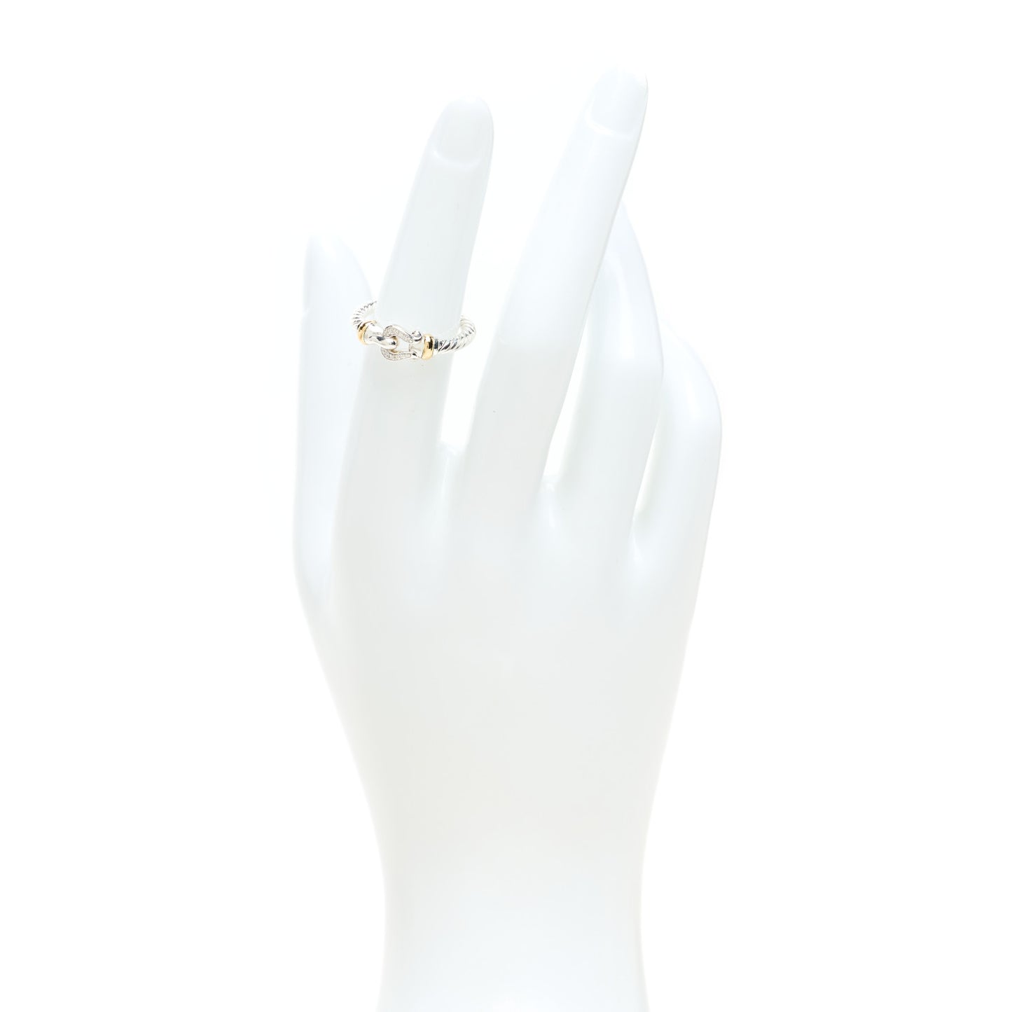 Sterling Silver 18K Yellow Gold Diamond Petite Buckle Ring 49 5