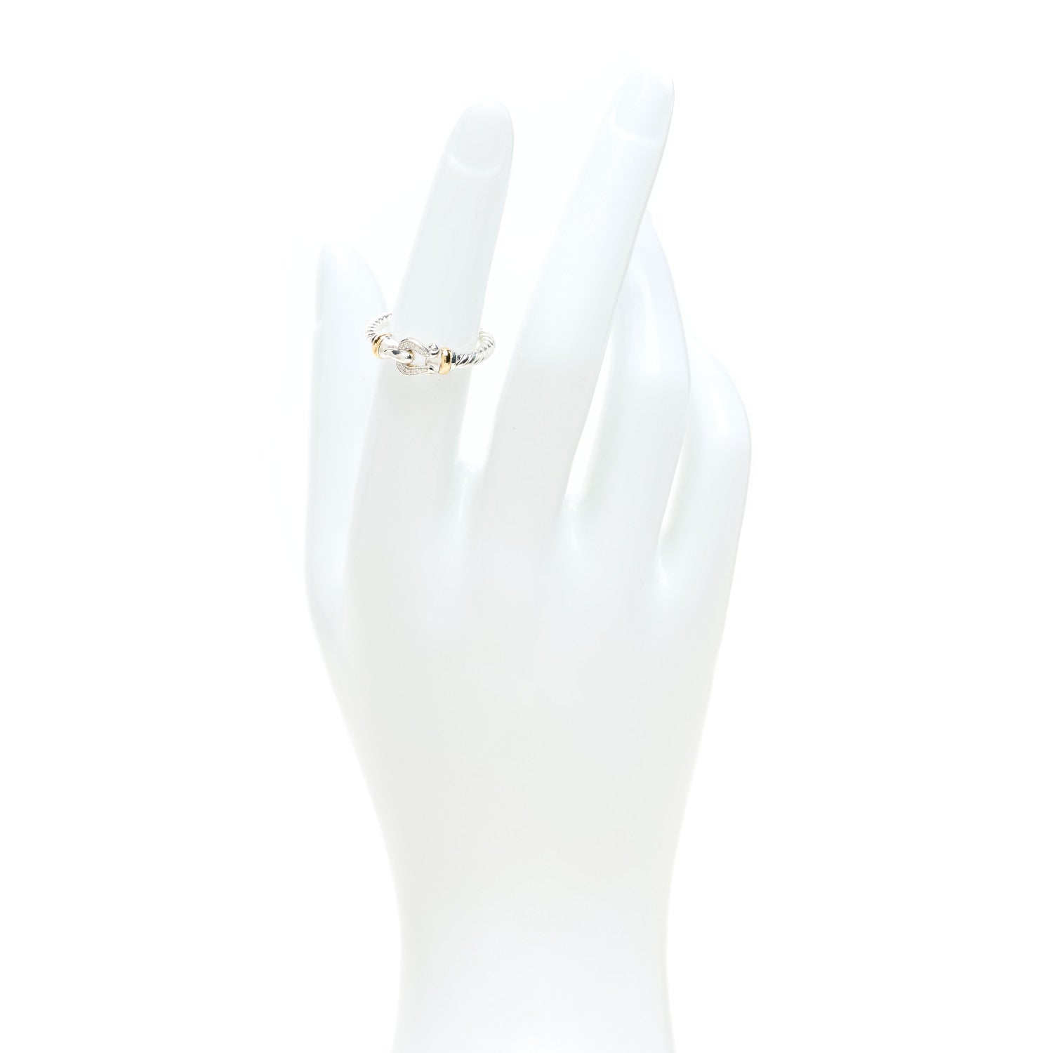 David Yurman Sterling Silver 18K Yellow Gold Diamond Petite Buckle Ring 49 5 2 of 4