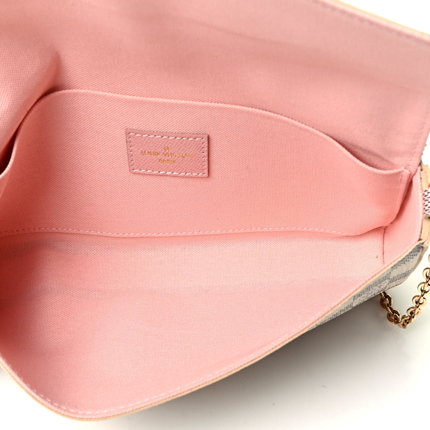 Damier Azur Pochette Felicie Chain Wallet Rose Ballerine