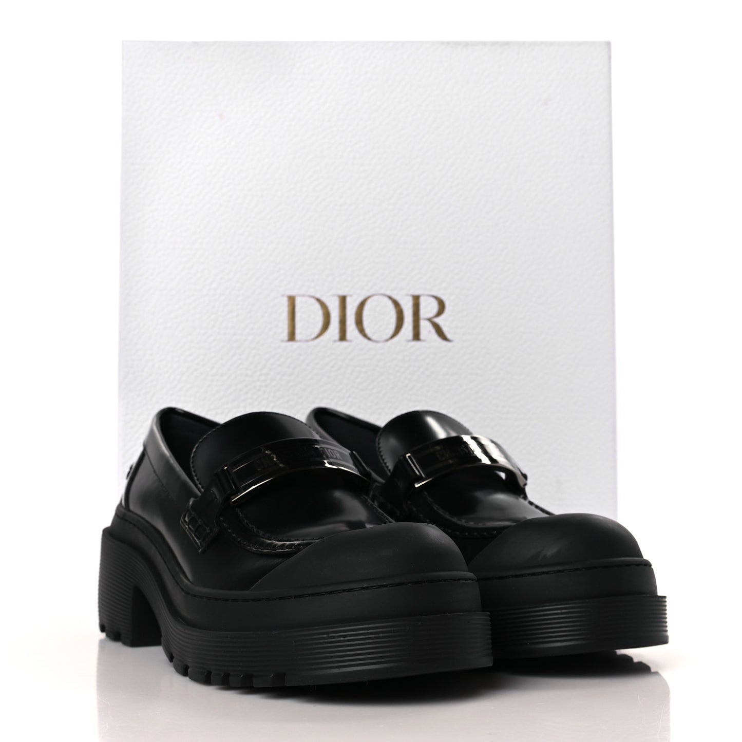 Brushed Calfskin Dior Code Lug Sole Platform 35mm Loafers 37 Black