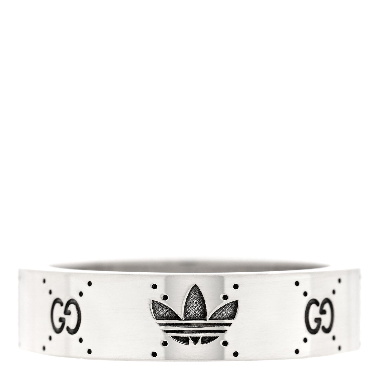 Gucci X ADIDAS Sterling Silver Trefoil GG Monogram Band Ring 61 9.75 1 of 5