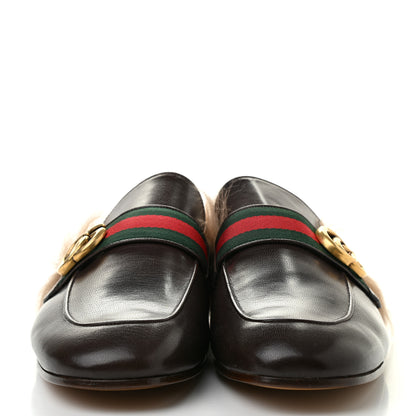 Gucci Goatskin Fur Web GG Mens Princetown Slippers 8 Cocoa 2 of 9
