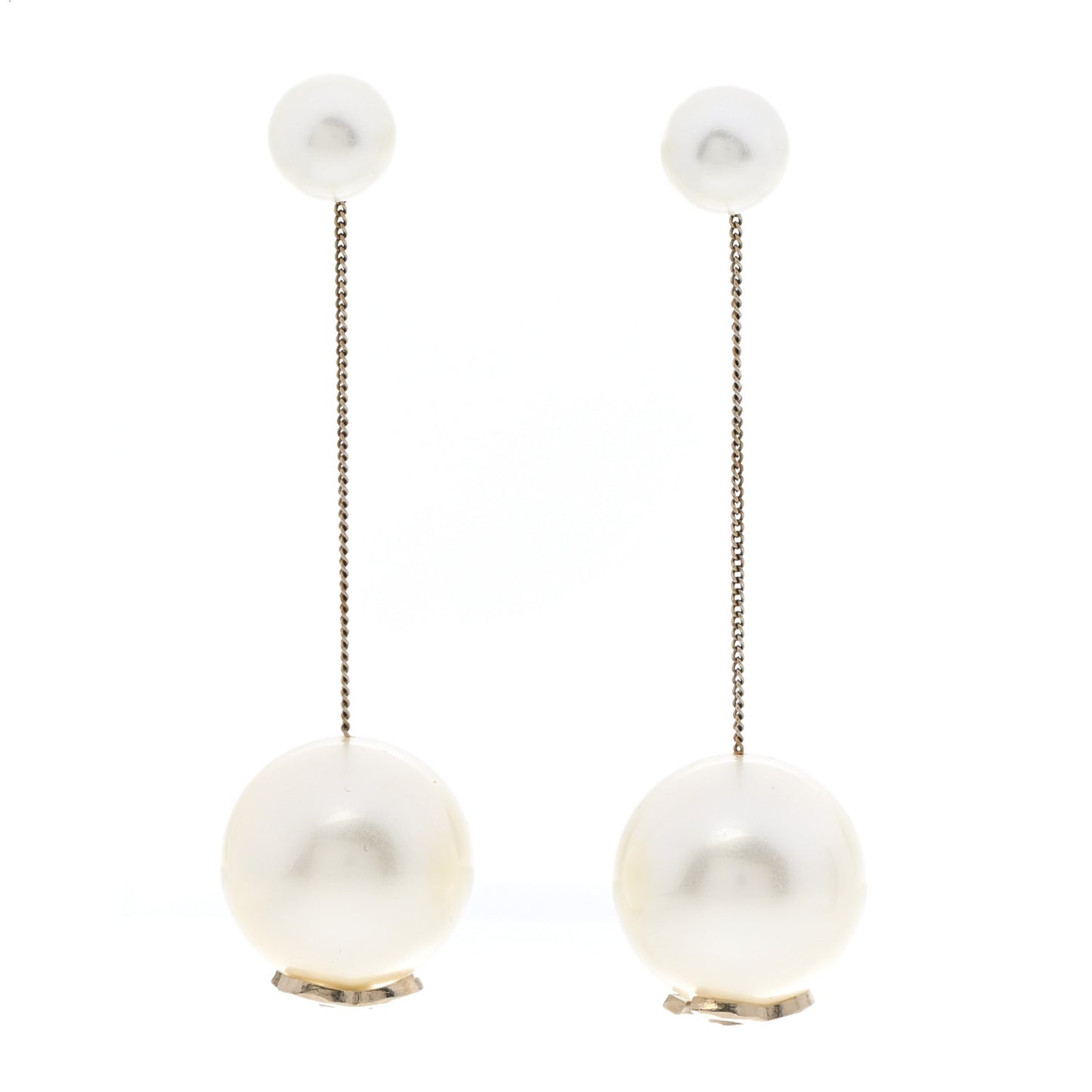 Pearl CC Chain Drop Earrings Gold