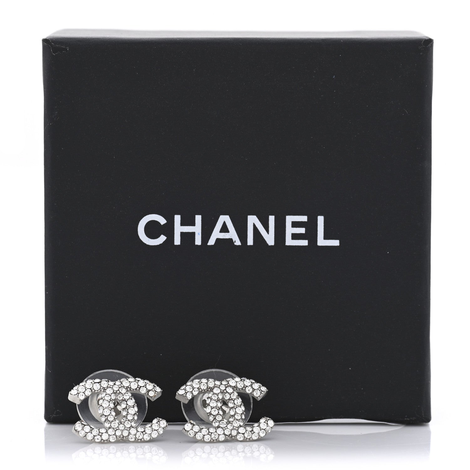 Chanel Crystal CC Earrings Silver 5 of 5