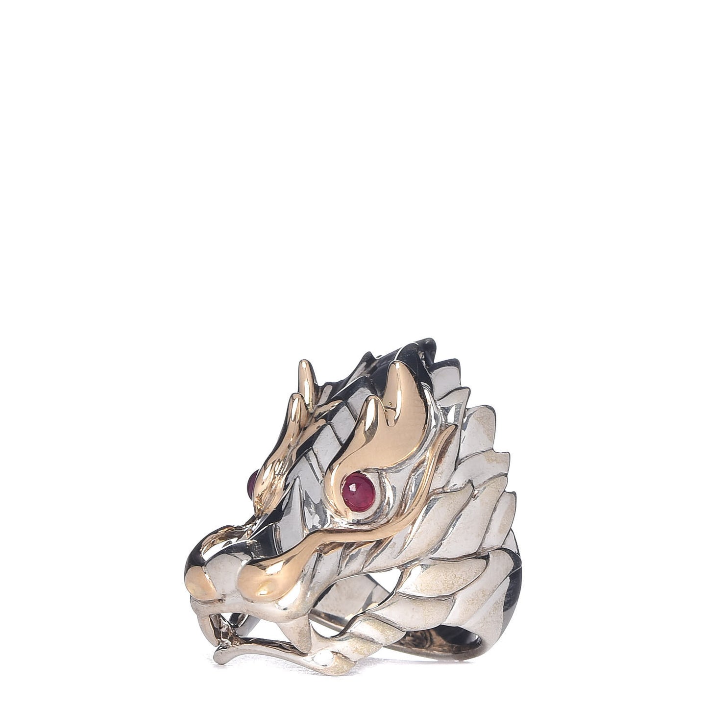 Sterling Silver 18K Yellow Gold Ruby Naga Dragon Head Ring 54 7