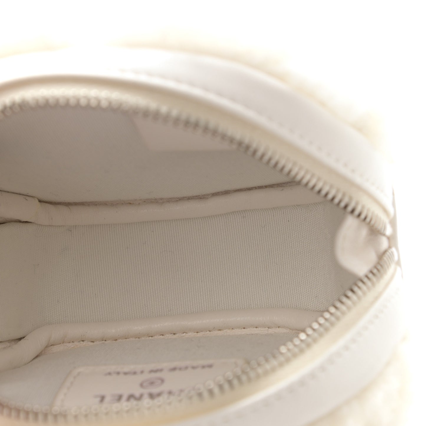 Shearling Sheepskin Lambskin Quilted Round Clutch With Chain White