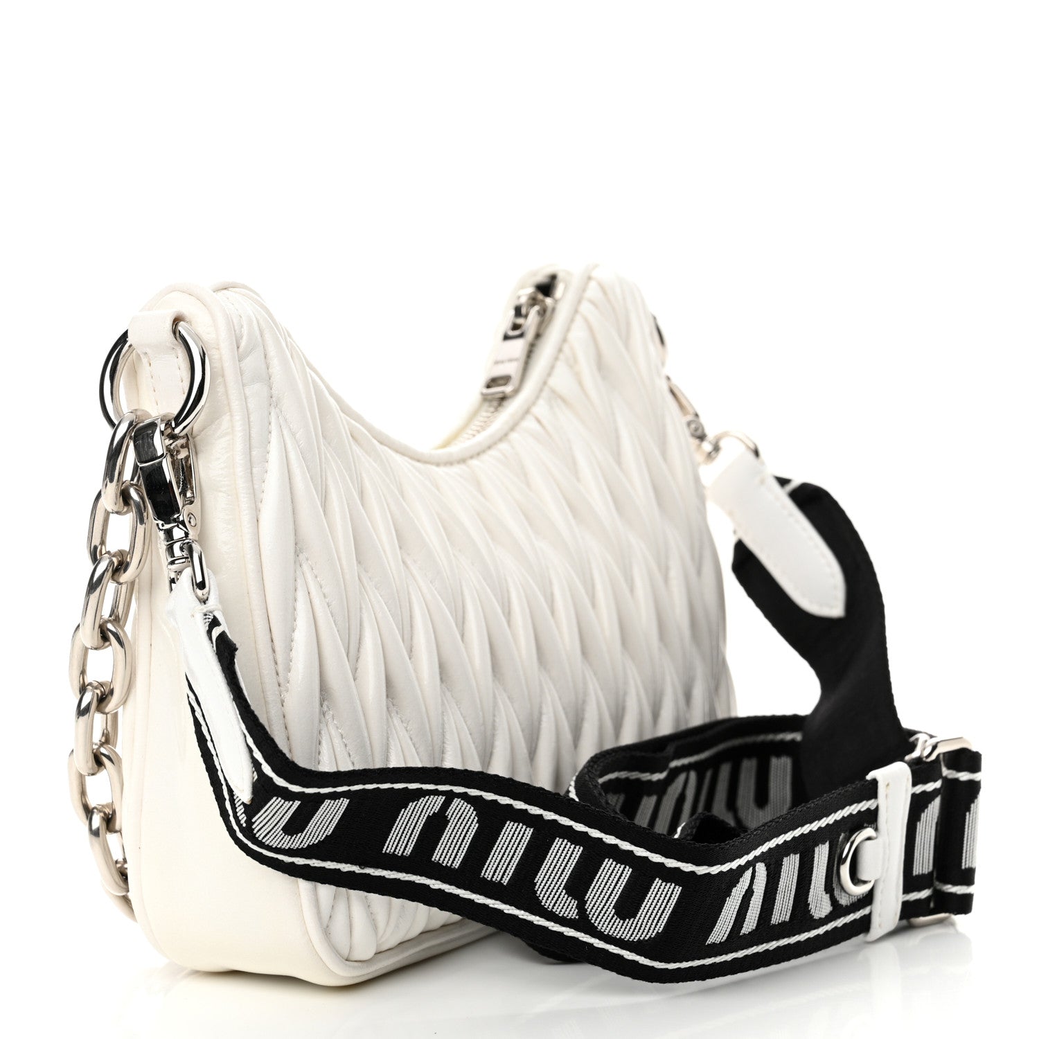 Miu Miu Nappa Matelasse Lux League Crossbody Bag White Black 3 of 11