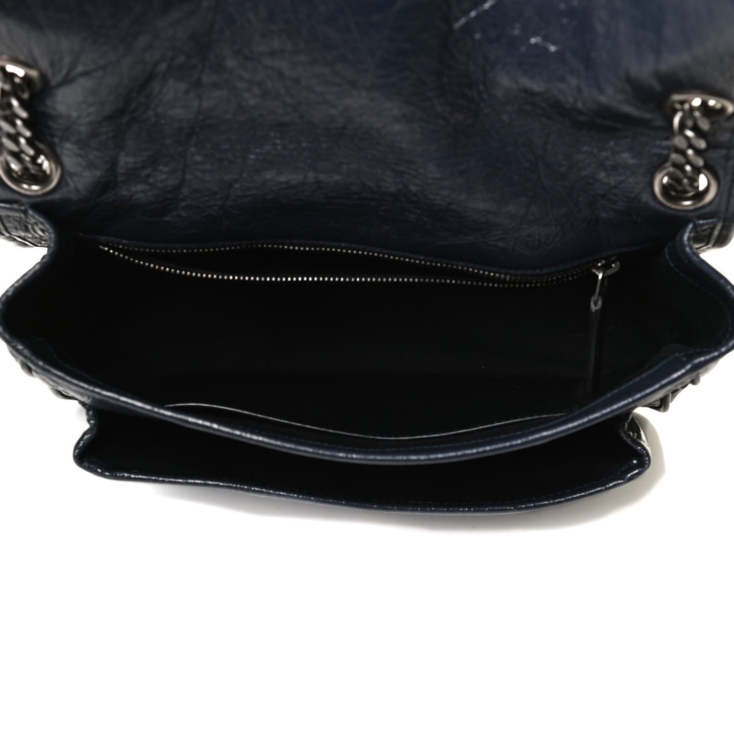 Saint Laurent Crinkled Calfskin Matelasse Monogram Medium Niki Chain Satchel Dark Blue 5 of 15