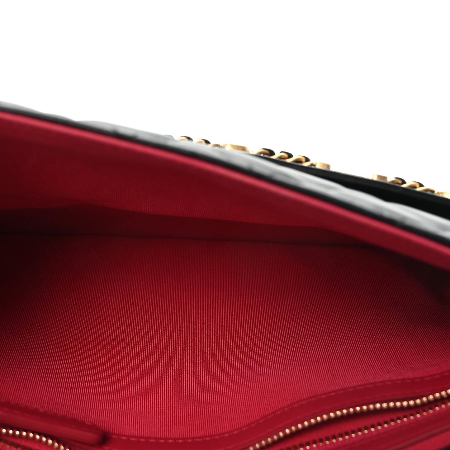 Calfskin Quilted Front Logo Enchained Clutch Black